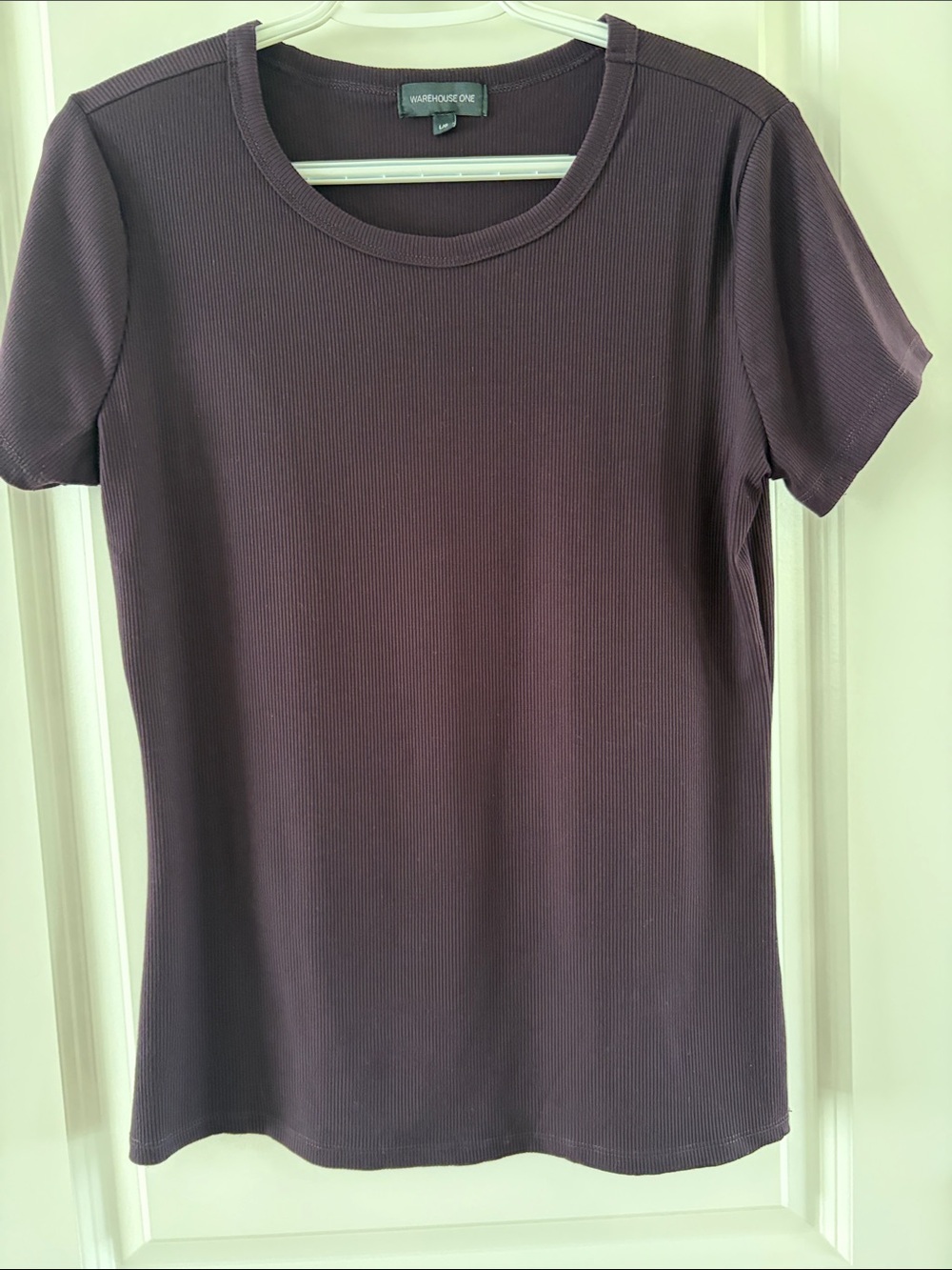 Warehouse Dark Plum Ribbed Short Sleeve Tee C30